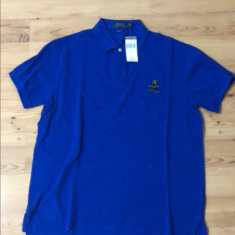 Men’s POLO RL Bear Ski blue collared shirt